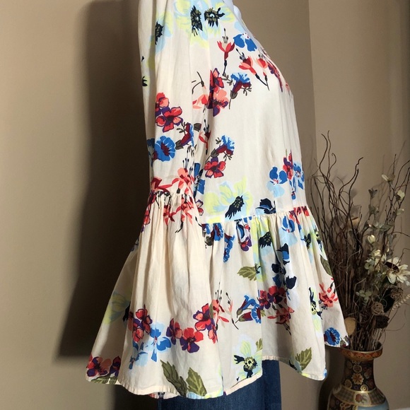 Women’s Jane and Delancey Floral Print V Neck Ruffle Hem Long Sleeve Top Size S - Picture 3 of 6
